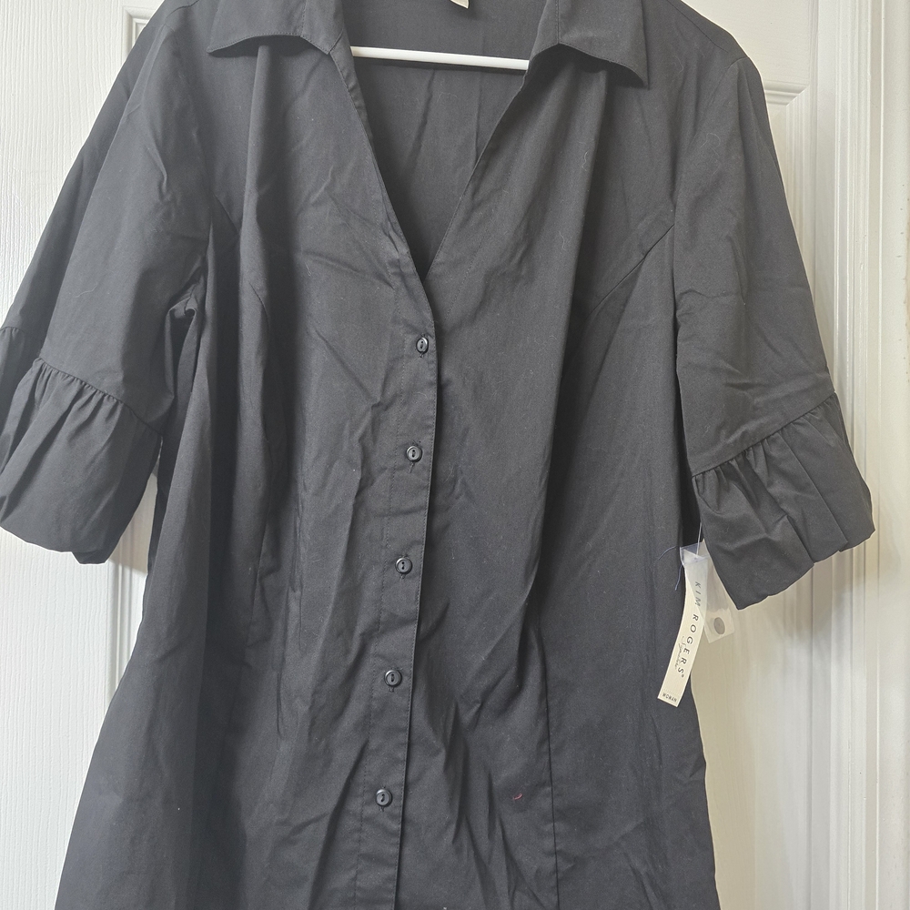 Kim Rogers Gray Puff Sleeve Button Down Shirt